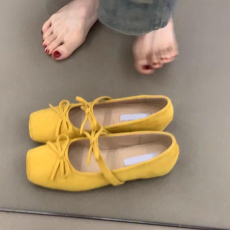 Non-slip Heightening Square Head Blue Bow Light Mouth Single Shoes Women's 2025 New Spring and Summer French Ballet Mary Jane