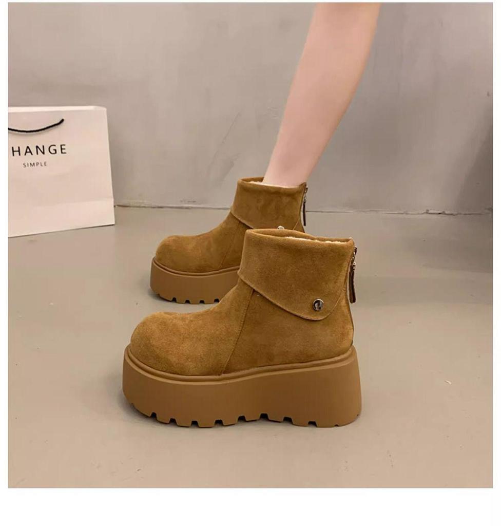 Fuzzy Winter Snow Boots: Cold-Proof, Thick-Soled for Men & Women, Birken Style, Plus Velvet, Flat.