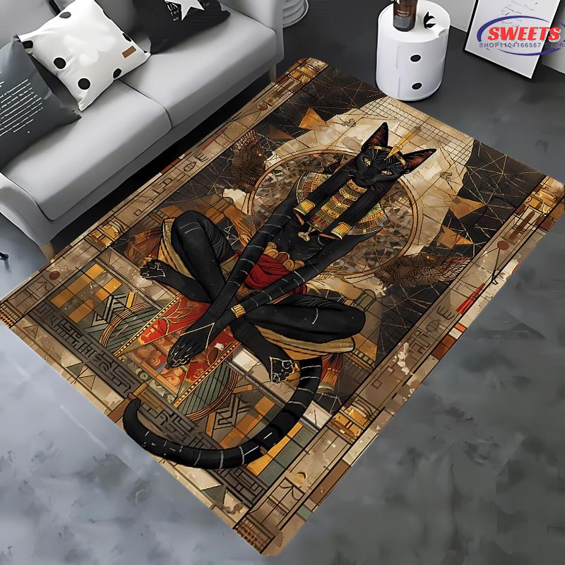 3D HD Printing Ancient Egyptian Cat God Majestic Carpet, Living Room and Bedroom Entrance Door Mat ,Home Decor Mat, Picnic Rug