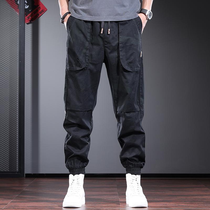 Summer French overalls men's trendy brand loose tied feet elastic pants outdoor British ruffian training tactical camouflage pants
