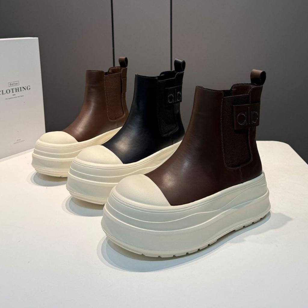 Spot version~ Short boots women's 2025 autumn and winter new leather thick-soled round head one-pedal Martin boots versatile boots tide