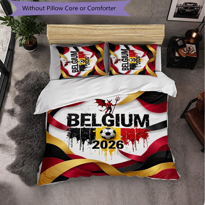 Belgium Football Pattern 3 Pieces Bedding Set Soft Microfiber Duvet Cover with Pillow Cases for Bedroom