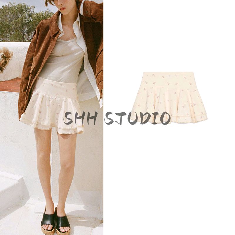 Summer New Product Women's Clothes Sweet Style Laminated Decoration Flowers Embroider Cotton Mid Waist Mini Skirt 5107401