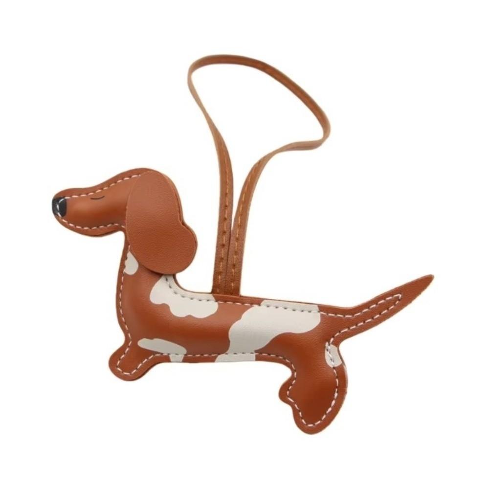 Cute Puppy PU Leather Key Ring Handmade Animal Bag Charm DIY Dachshund Dog Keychain  Keys Ornament