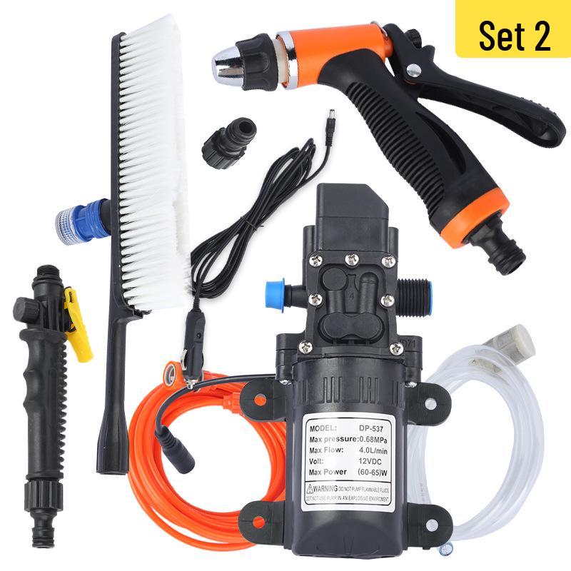 12V Portable Electric Car Washer with High-Pressure Water Gun