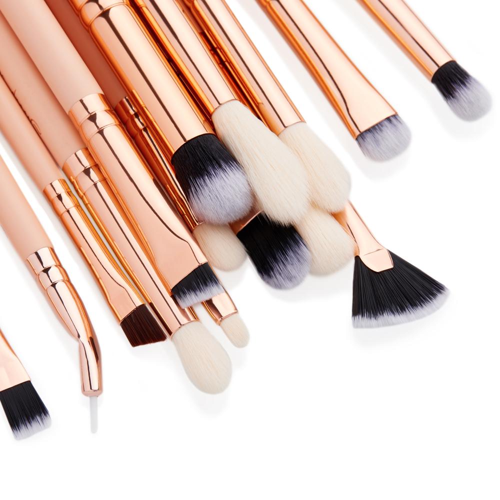 Jessup Sada 15ks štětců na make-up Peach Puff / Rose Gold Beauty sady Profesionální štětec na make-up očí EYESHADOW RIP BRUSH CONCERLER