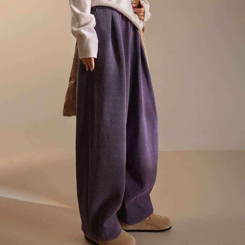 

Women s Elegant Purple Corduroy Velvet Pants - Autumn/Winter, Straight Wide Leg, Casual Nine-Tenth Length M