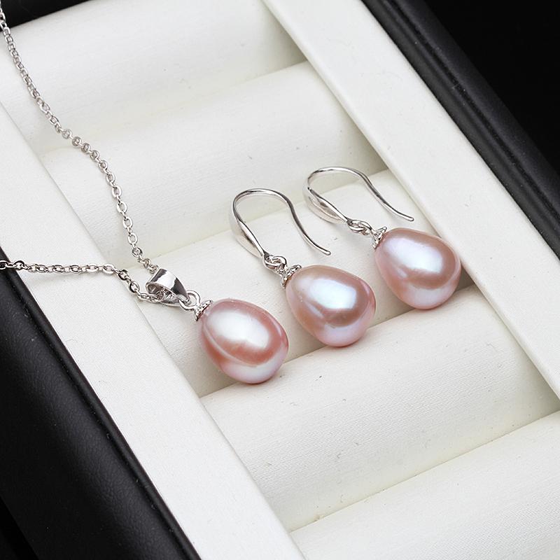 

Bridal Natural Freshwater Pearl Earrings And Necklace Set,925 Silver Pearl Jewelry Set Wife Mother Gift White Pink Black