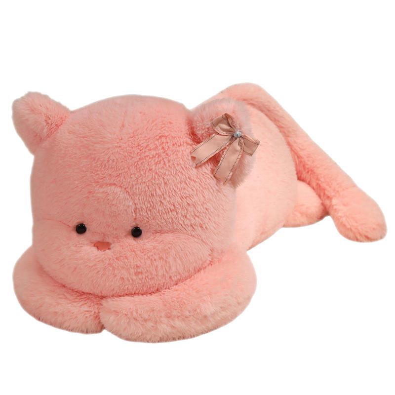 Cute Cat Plush Pillow With Bows Decoration For Cozy Sleep And Comfort