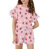 Girls' Summer Outfit Ruffle Sleeve Top And Shorts Clothing Set Lightweight Casual Two Piece