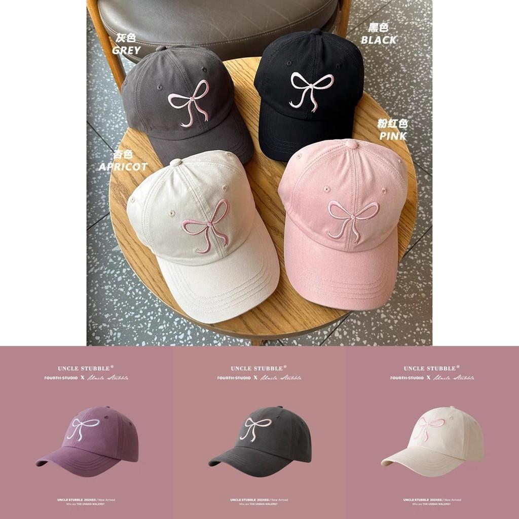 Adorable Korean Bowknot Baseball Cap For Girls All-season Soft Top Pink Hat
