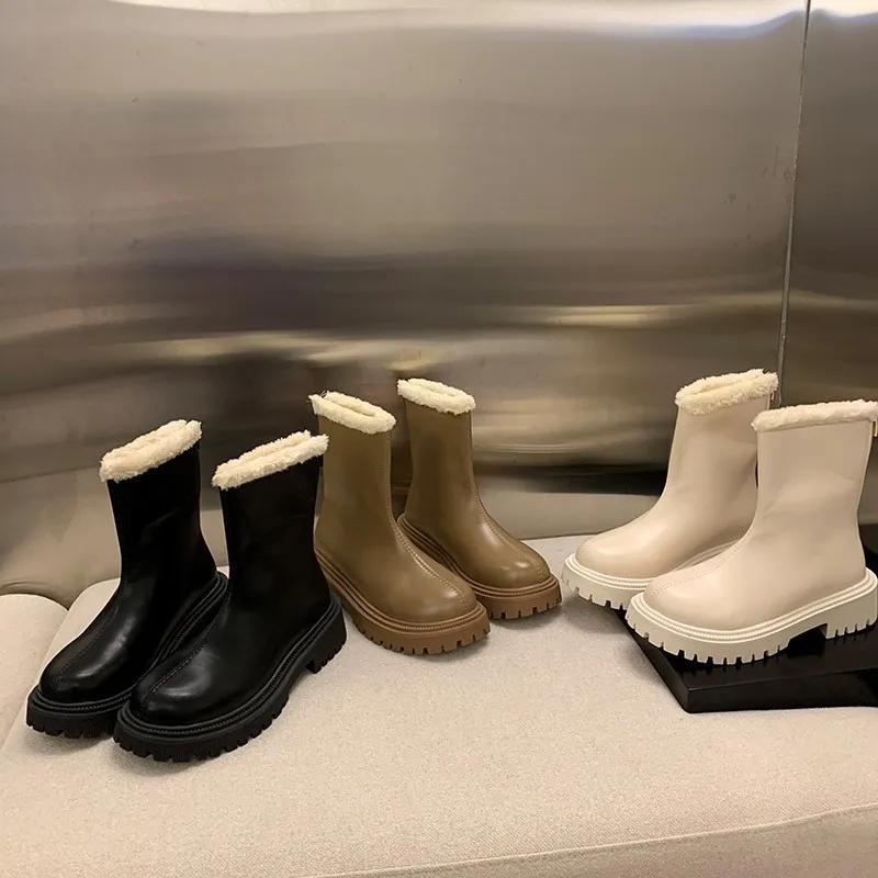 2024 Retro Western Cowboy Boots Chunky Heel Round Head Fashion Boots Thick Bottom Warm Snow Botas Versatile Women Shoes Gothic