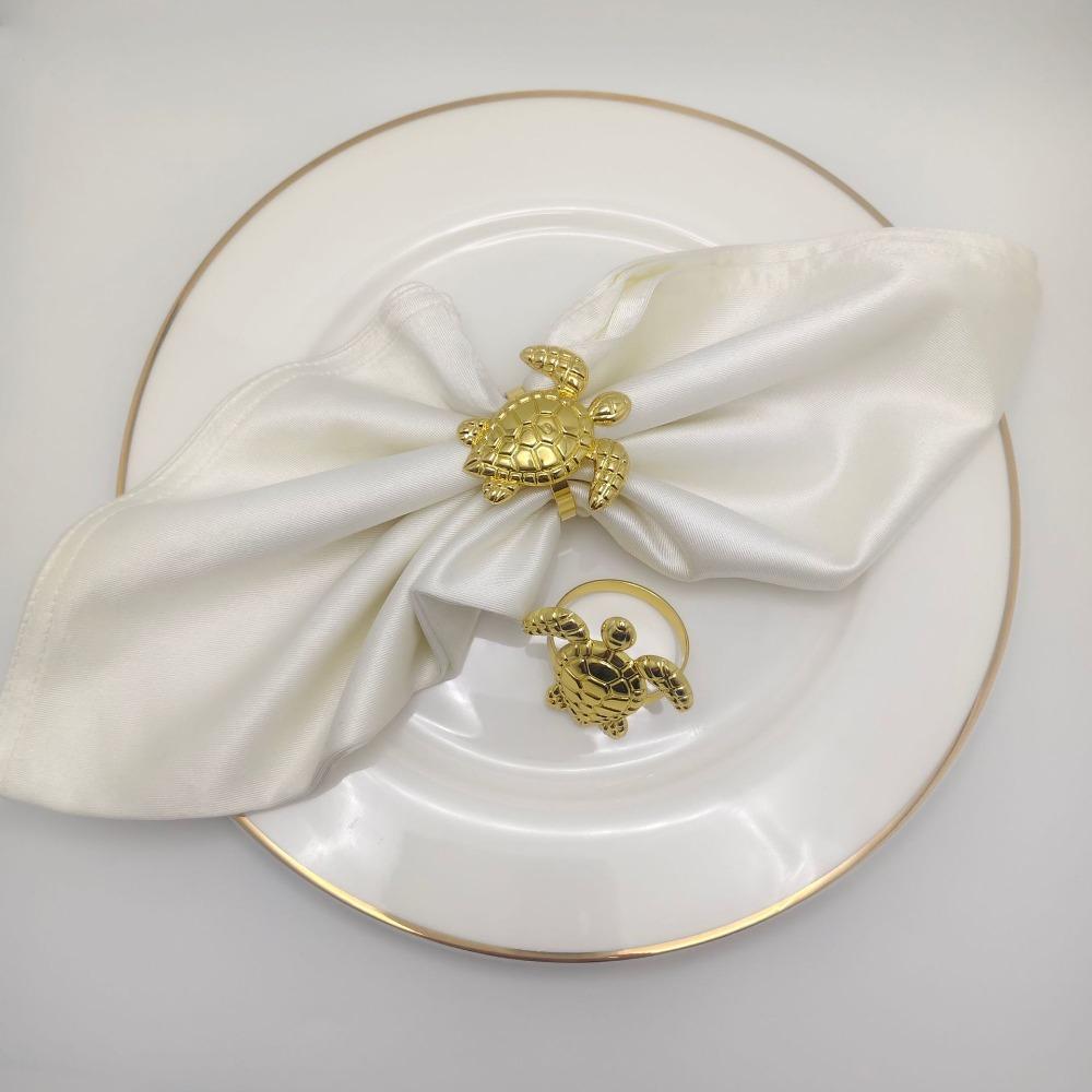 12PCS Gold Metal Sea Turtle Napkin Rings Ocean Coastal Serviette Holders Table Decor For Hotel Banquet Beach Party