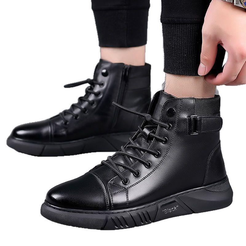 Martin Boots Men's New Autumn and Winter Velvet Men's British High-top Casual Leather Shoes Non-slip Soft Leather Men's Shoes