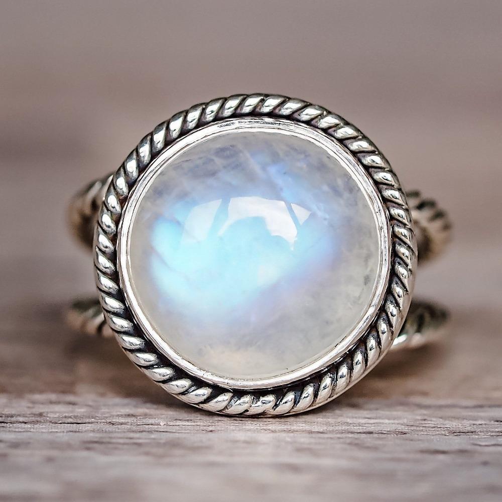 Punk Moonstone Ring for Women Bold Gothic Vintage Silver Statement Jewelry Unique Engagement Ring no. 5