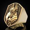 Zhenrong Anubis 18k Gold-Plated Men's Ring - Creative Ancient Egyptian Mythology Design with Jackal Head and Human Body.