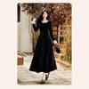 Elegant French Hepburn-Style Black Velvet Dress for Women - Autumn/Winter New Year Party Long Skirt