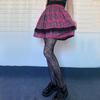 Y2K Plaid Lace Patchwork High-Waisted Mini Skirt, Elastic Waist Slimming A-Line, Pleated JK Visual Kei