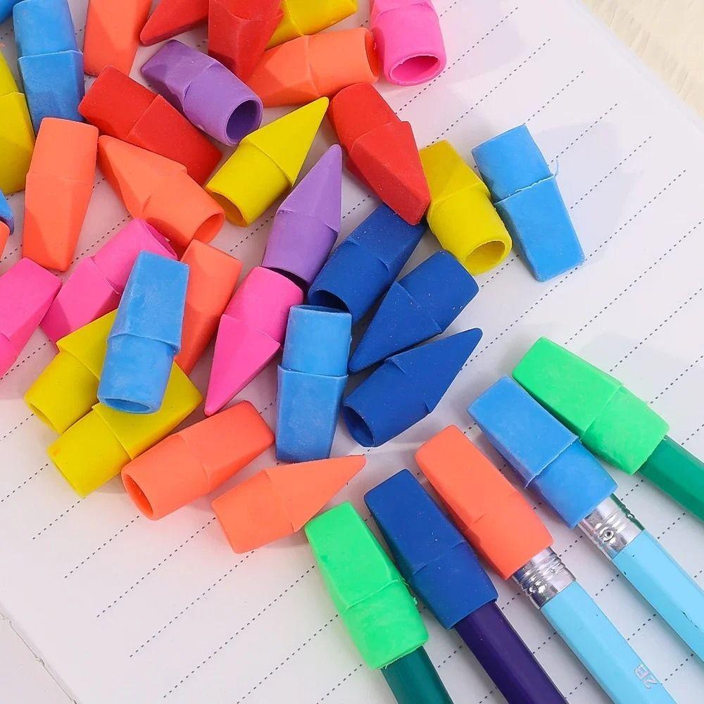 20/50PCS Chisel Shape Erasers Correction Stationery Pen Top Protector  School Office Supplies