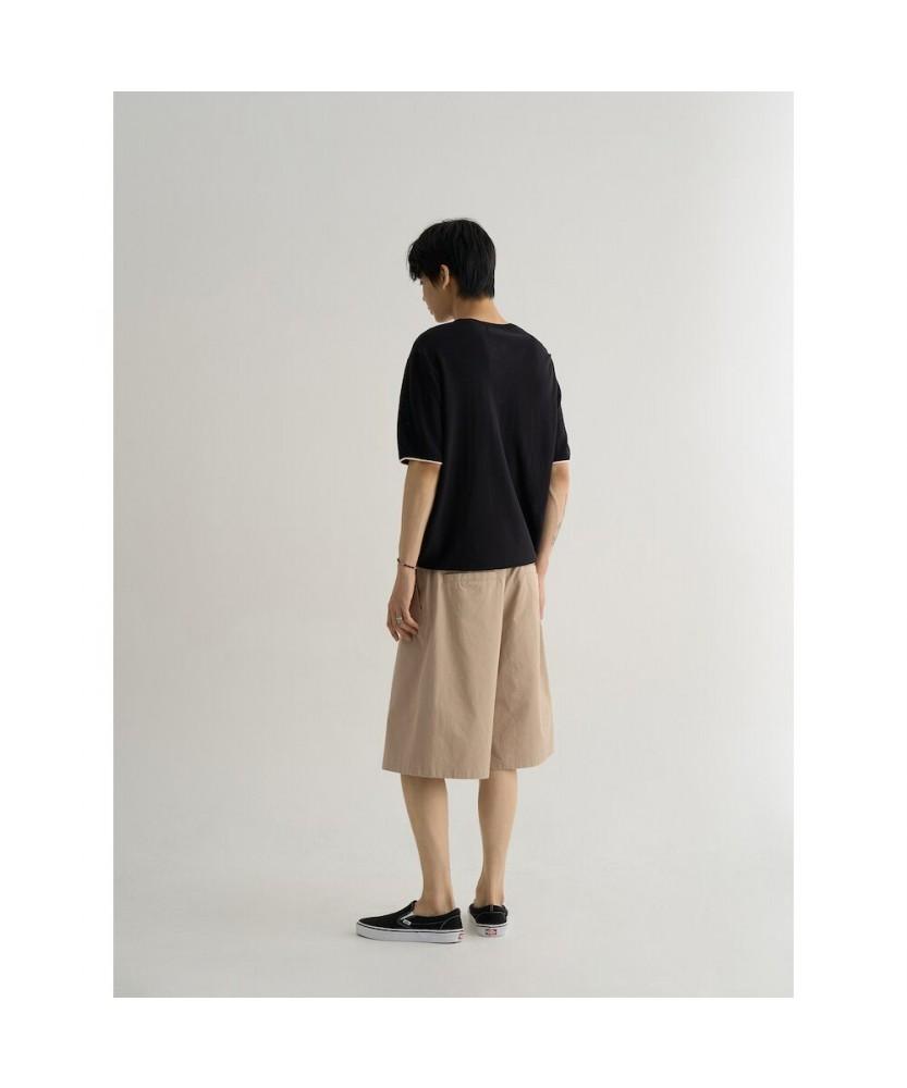 8SECONDS Layered Color Block Henley Neck Short Sleeve Knit Black