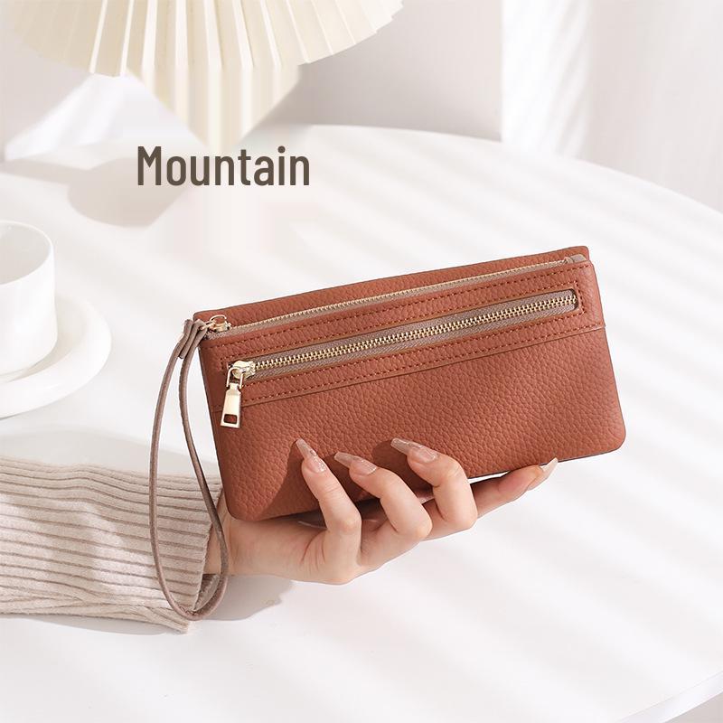 Women's Large Capacity Frosted Double Zipper Long Wallet & Clutch