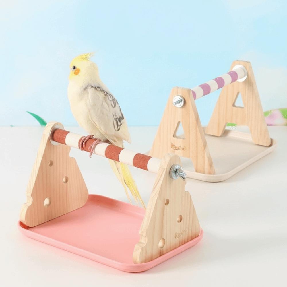 Stable Wooden Bird Platform with Tray Cockatiel Grinding Sticks Cage Use