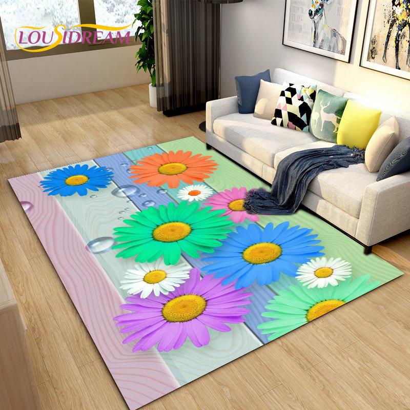 3D Nordic Flower, Daisy Area Rug,Carpet Rug for Living Room Bedroom Sofa Doormat Kitchen Decoration,Kids Play Non-slip Floor Mat