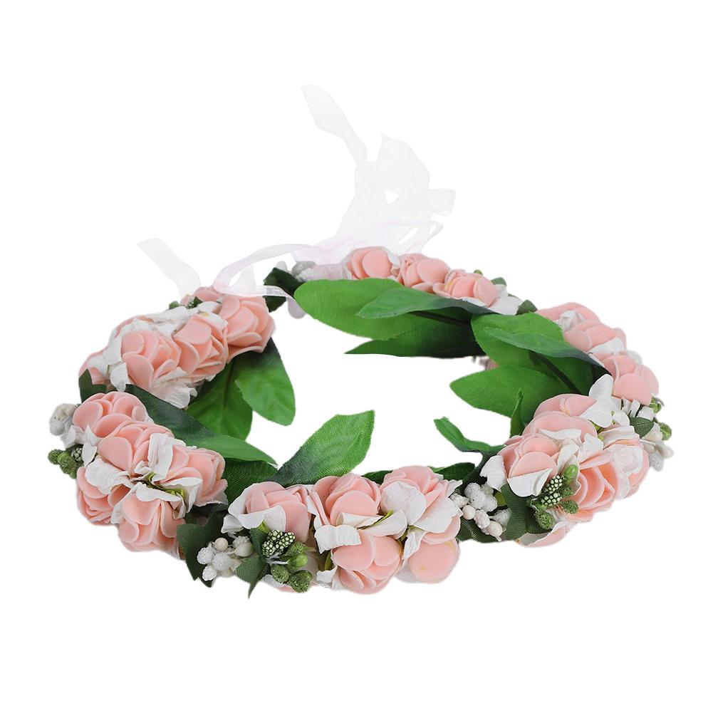 Artificial Flower Wreath Crown Garland Headband Girl Hair Accessories Headwear for Wedding SuppliesPink