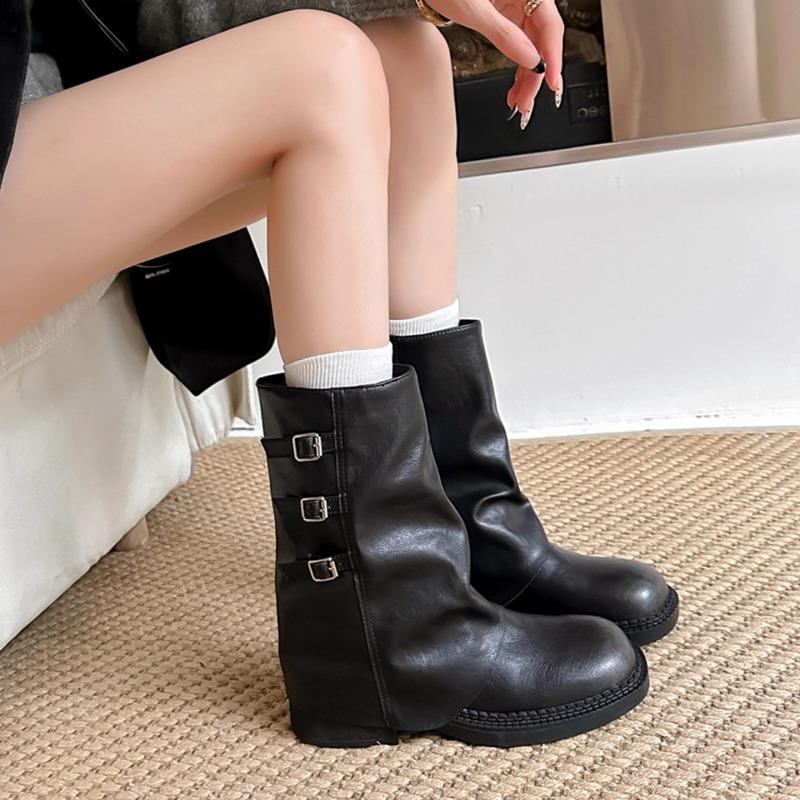 

Модные женские ботинки до середины голени на платформе с круглым носком, осень-зима 2025, в стиле ретро, в британском стиле 35