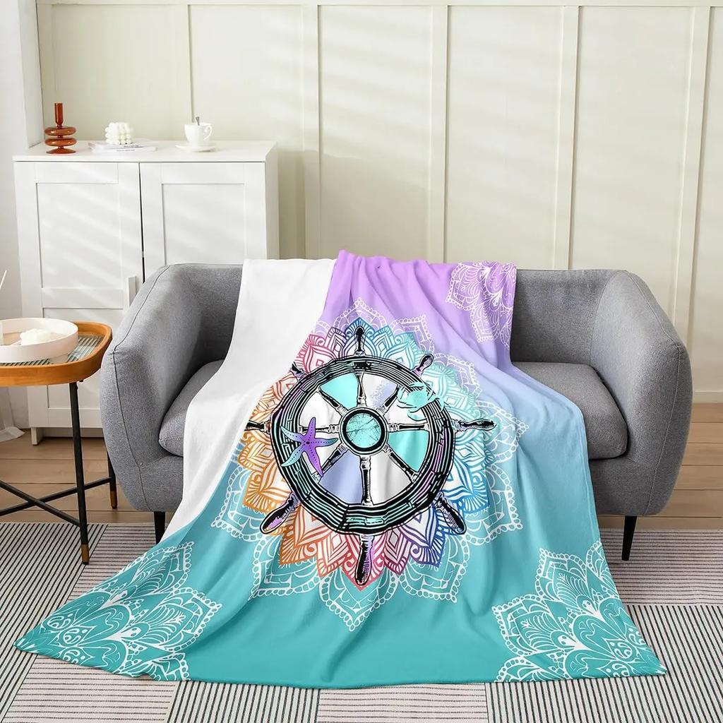 Ship Rudder Print Blanket Soft Fleece Flannel Lightweight Nautical Blanket Cozy Warm Plush Throw Blanket Sofa Couch Chair Decor