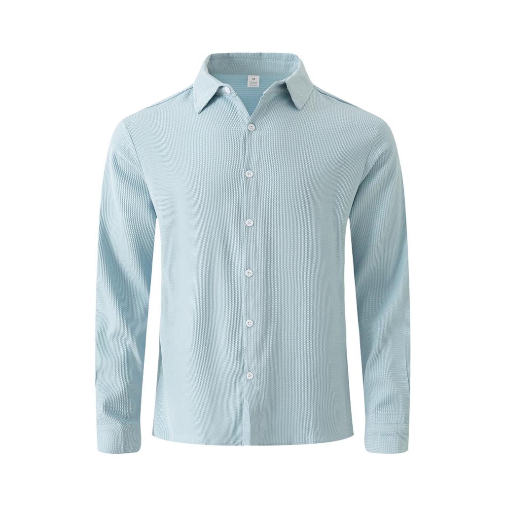 Pánská klopa Jednobarevná košile s knoflíky Dlouhý rukáv Pánská ležérní Tečkovaná Jednořadá košile s dlouhým rukávem