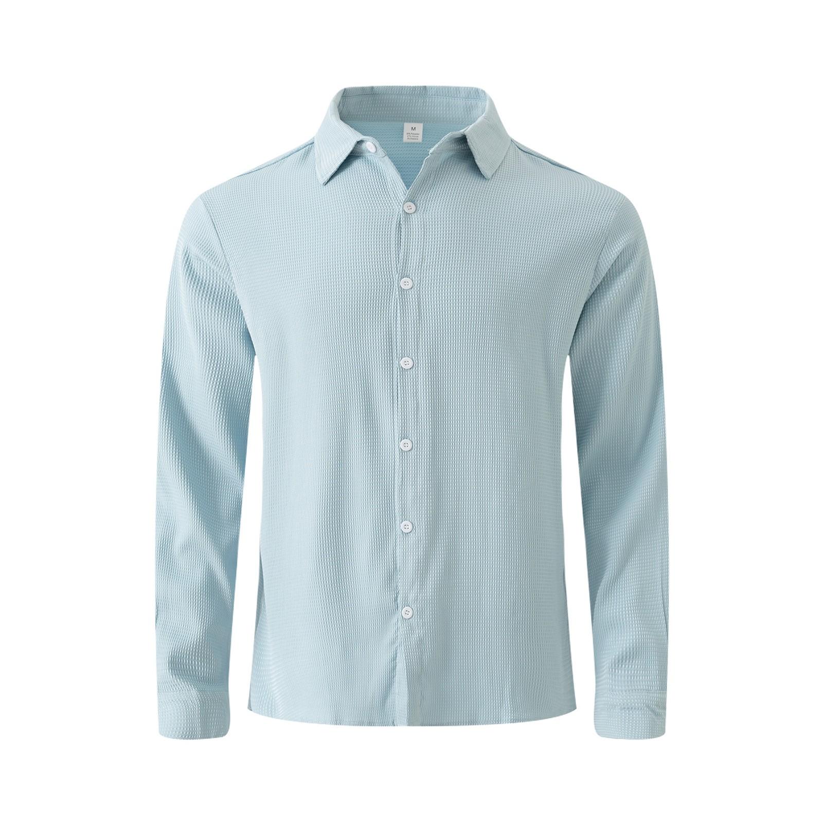 

Мужская рубашка с длинным рукавом и лацканами, однотонная, с пуговицами, мужская повседневная однобортная рубашка с длинным рукавом в горошек L синий