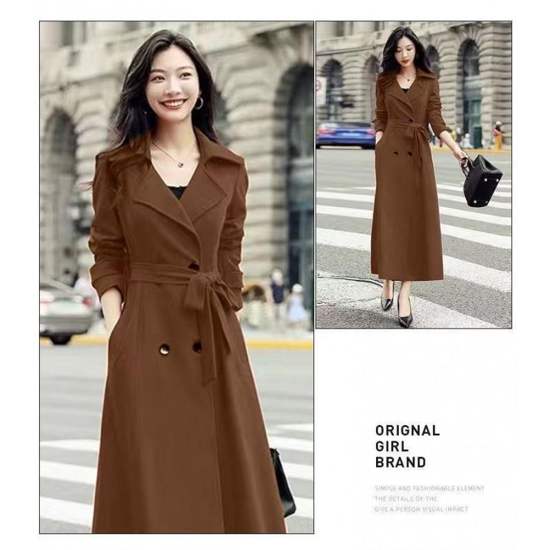 Womens Long Trench Coat Slim Fit Double Breasted Wool Blend Winter Business Chic Outerwear