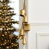 Christmas Brass Retro Bells & Wrought Iron Pendants with Rattan Wreath & Wind Chimes for Door Decorations