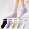 Pure Cotton Women's Spring and Summer Mid-calf Socks, White Striped Mesh Breathable Antibacterial Socks, Boneless Socks, All-cotton Socks