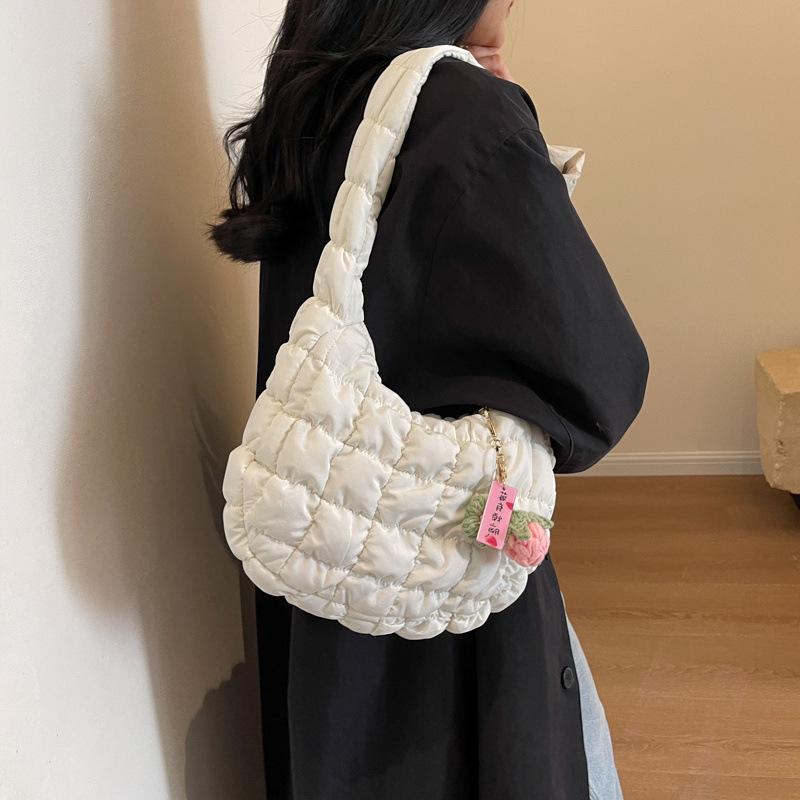 Korean Style Cloud Pleats Cotton Jacket Bag for Girls - Versatile Large Capacity Dumpling Shoulder Handbag