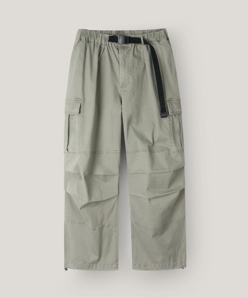INDUST Belted Cargo Wide Parachute Pants_Khaki