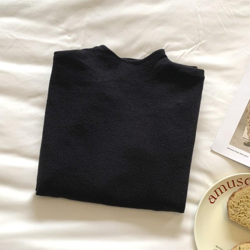 Tender yellow soft waxy semi-turtleneck knitted sweater women's autumn and winter stacked wear inner top versatile bottom long sleeve