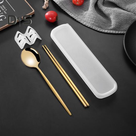 Stainless Steel Flatware Kit Korean Style Dust Proof Chopsticks Fork Spoon Dinner Set