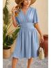 2024 Spring/Summer Women's V-Neck Waist-Cinching Flared Sleeve Dress