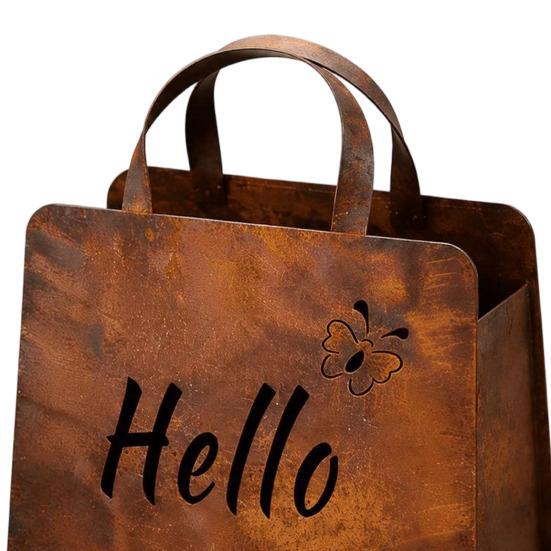 Rustic Metal Handbag Planter with Double-Sided Hello and Welcome Signs, Farmhouse Wall Mount Flower Pot, Vintage Hanging Purse Shaped Succulents