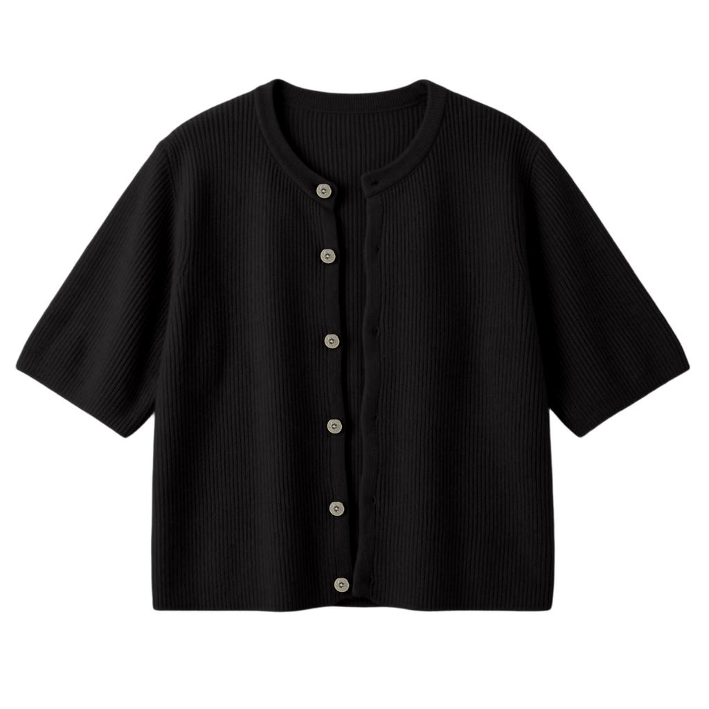 Women Ribbed Knit Short Sleeve Button Up Top V Neck Lightweight Casual Blouse Summer Wear Slim Fit Soft Fabric