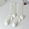 Women's Summer Thin Solid Color Wood Ear Lace Mesh Breathable Tube Stack Socks