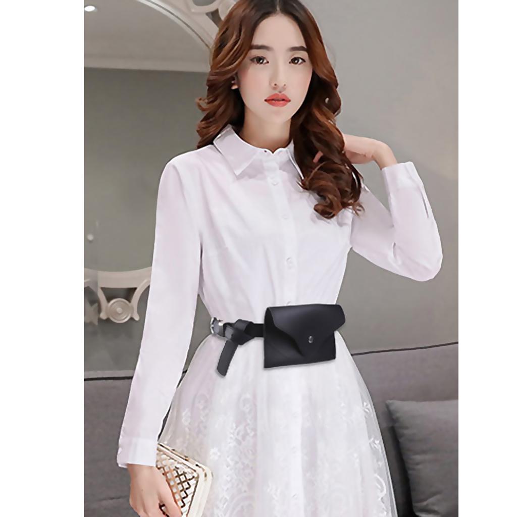 Shoulder Bag Waist Band Mini PU Leather Women Clothing Accessory - Black, as described
