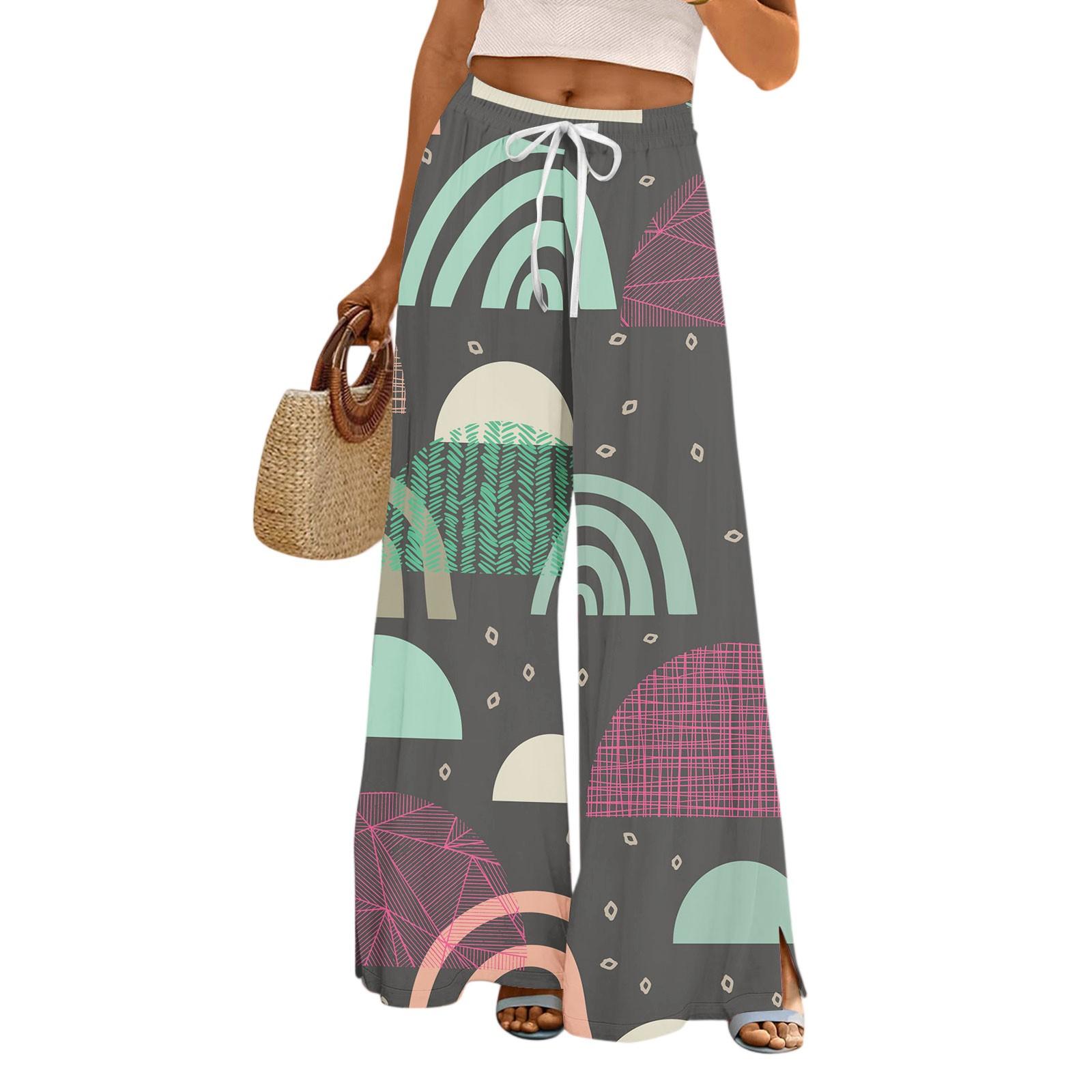 

Женские брюки с принтом и широкими штанинами, с карманами, с высокой талией, на кулиске, свободные, повседневные L