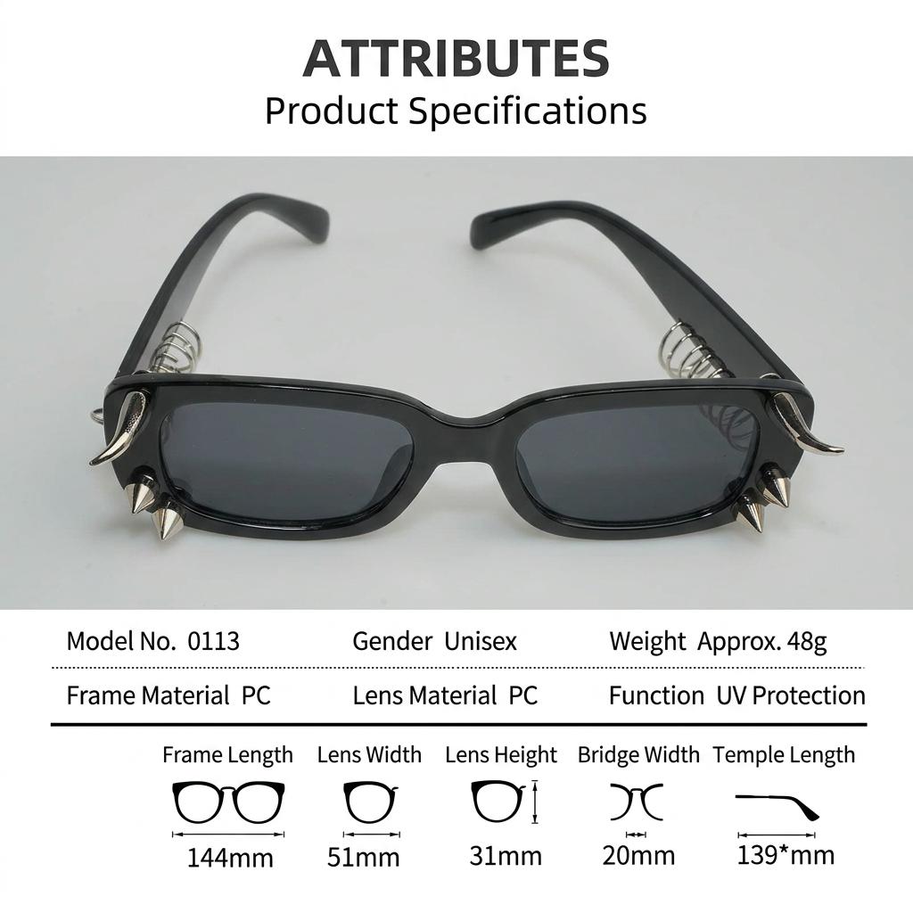 Studded Square Frame Sunglasses Men Women Punk Eyepiece Unisex UV400 Protection PC Frame Y2K Cool Sunglasses