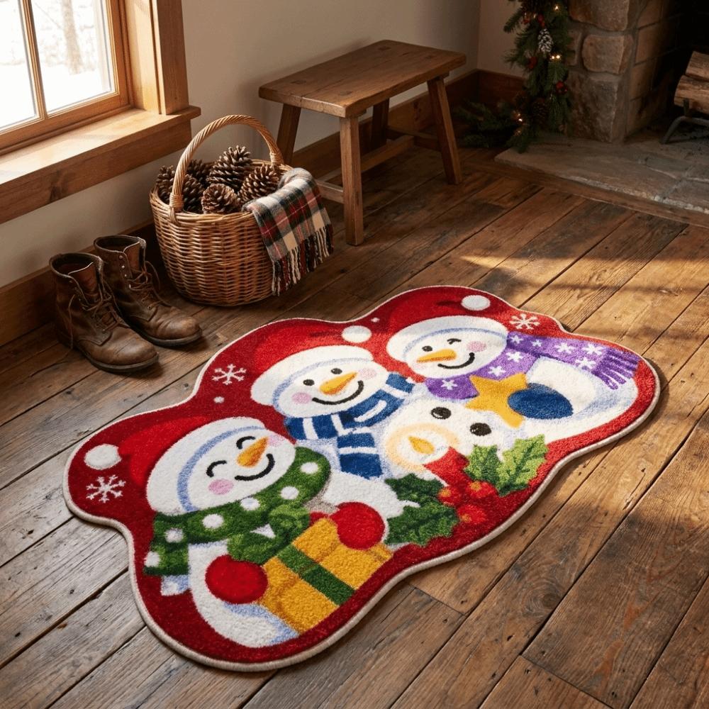 Non-Slip Christmas Rug 2D Flat Decorative Carpet Cute Xmas Floor Mat Bathroom