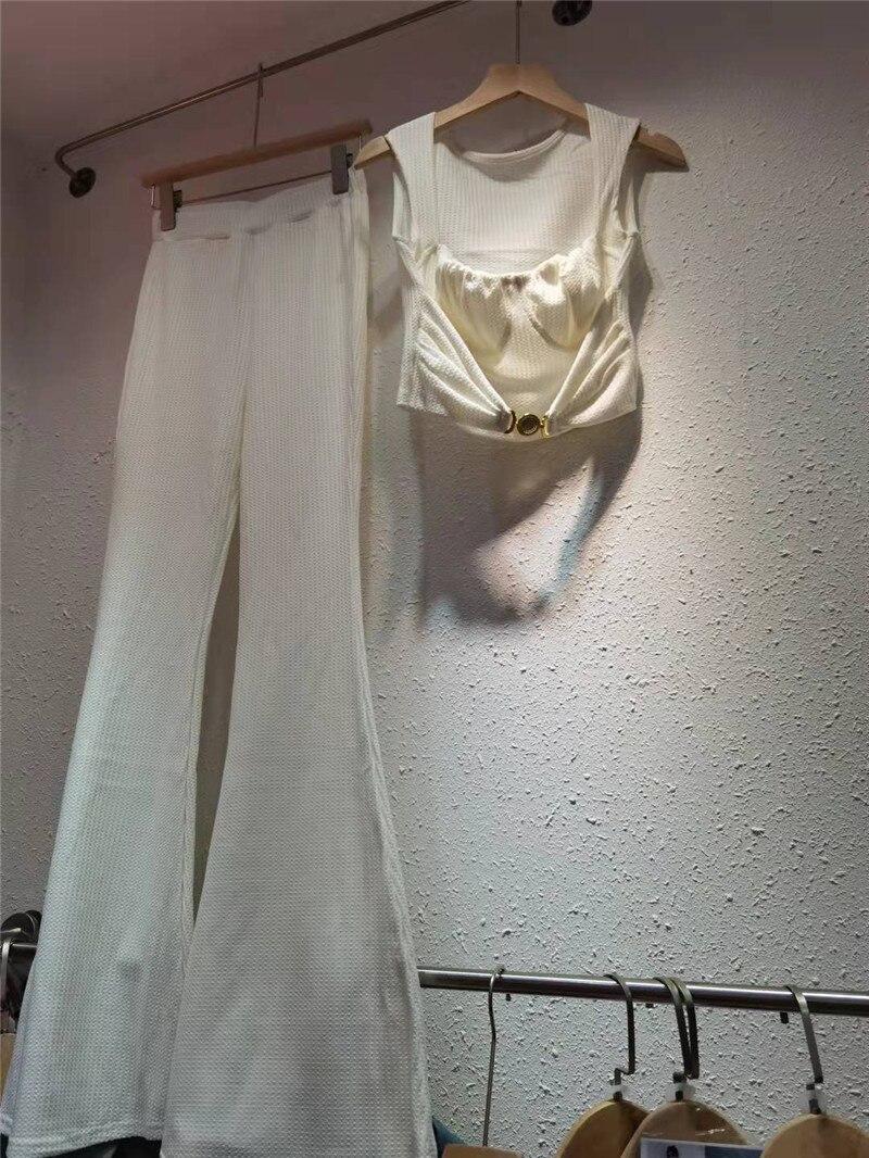 

Женский комплект из 2 предметов, однотонные короткие топы без рукавов и длинные брюки с высокой талией, женский комплект 2021, осень-лето One Size белый