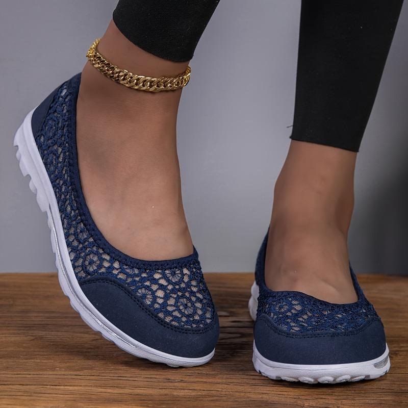 Women's Shoes Summer Lace Breathable Casual Flat Bottom One Foot Stirrups Middle-aged and Elderly Mom Shoes