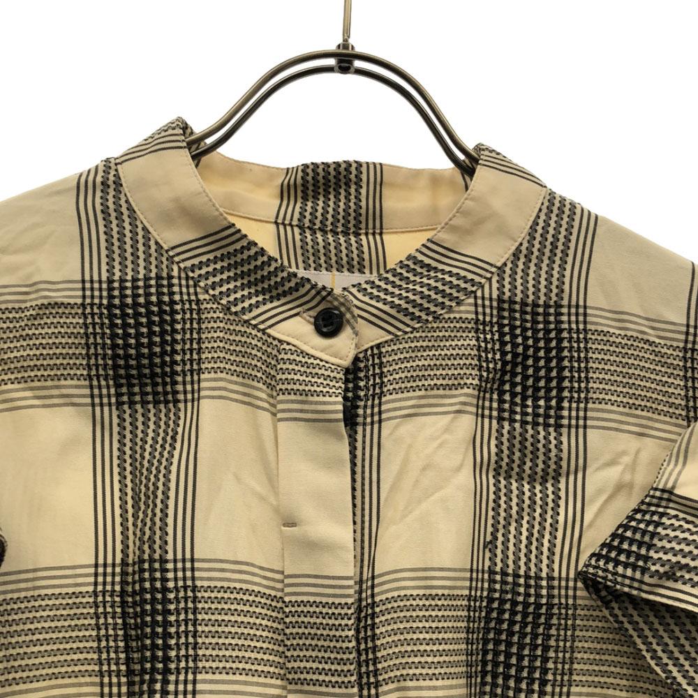 AKIRANAKA Check Long Sleeve Band Color Blouse 2 Beige Women Used